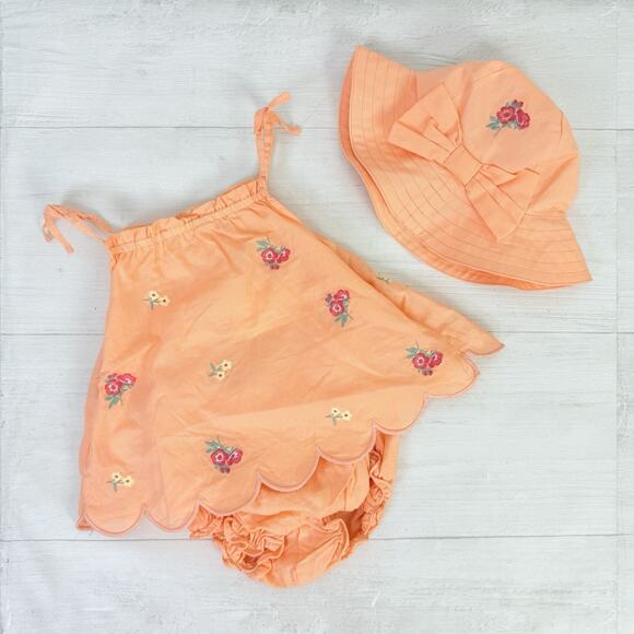 Janie and Jack Baby Girl 6-12 Months Floral Embroidered Matching Set w/ Hat Gift - Picture 10 of 10